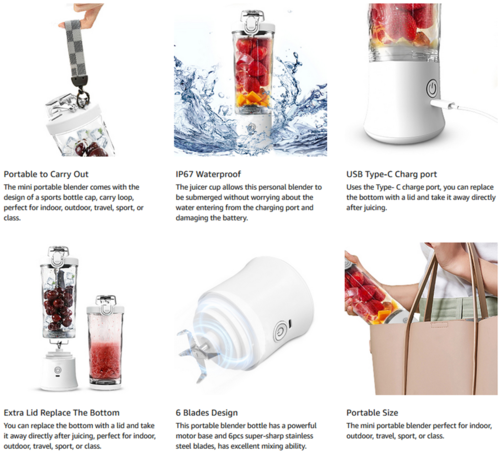 Portable USB‑Rechargeable Blender Bottle